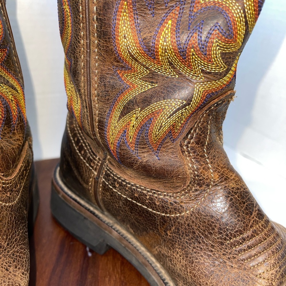 Justin Men's Boots Size 6.5D Brown Fire Square Toe Block Heel Mid Calf WK4681 - Picture 11 of 14